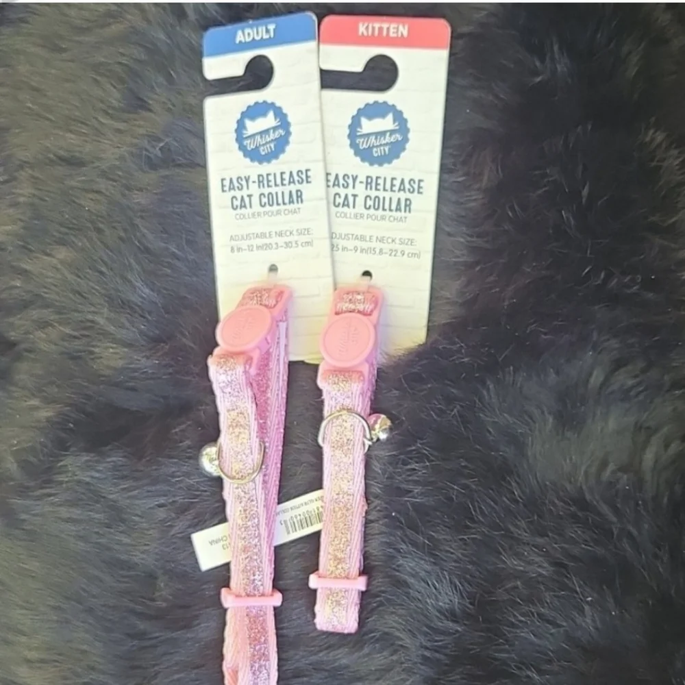 NWT 2 sparkly pink cat kitten collars with bell Adult and baby size